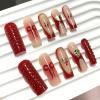 image:imageBABALAL Winter Press on Nails Long Square Fake Nails Black French Tip Glitter Bling Glue on Snowflake Charm Luxury New Year Design 24Pcs Full Cover False Acrylic Nails New YearANRb15redbow