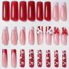 image:imageBABALAL Winter Press on Nails Long Square Fake Nails Black French Tip Glitter Bling Glue on Snowflake Charm Luxury New Year Design 24Pcs Full Cover False Acrylic Nails New YearANRb16red