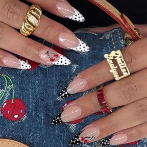 image:imageBABALAL Press on Nails Medium Round Fake Nails Red French Tip Glue on Bow Acrylic Nails Cute 24Pcs Glossy Stick on Valentine Artificial Manicure Oval False NailsBNPA105