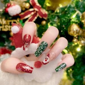 image:imageBABALAL Round Press on Nails Medium Fake Nails Red Glue on Nails Christmas Santa Decoration Acrylic Nails 24PCS Oval Manicure False Nails for Women and GirlsBBXMAS01