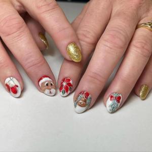 image:imageBABALAL Round Press on Nails Medium Fake Nails Red Glue on Nails Christmas Santa Decoration Acrylic Nails 24PCS Oval Manicure False Nails for Women and GirlsBBXMAS12