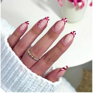 image:imageBABALAL Round Press on Nails Medium Fake Nails Red Glue on Nails Christmas Santa Decoration Acrylic Nails 24PCS Oval Manicure False Nails for Women and GirlsBBXMAS14