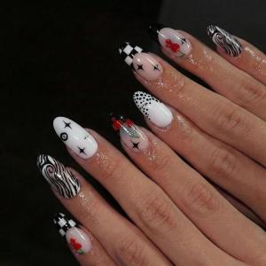 image:imageBABALAL Short Round Press on Nails  Purple Fake Nails Glitter Shiny Design Heart Moon Star Trendy Y2k Glossy Acrylic False Nails with CharmBFNZ006