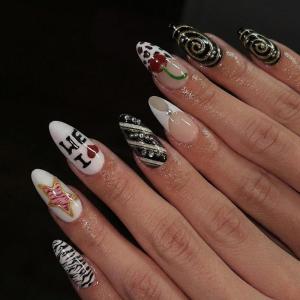 image:imageBABALAL Short Round Press on Nails  Purple Fake Nails Glitter Shiny Design Heart Moon Star Trendy Y2k Glossy Acrylic False Nails with CharmBFNZ008