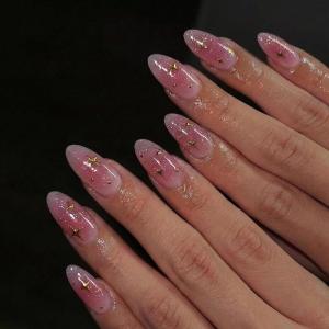 image:imageBABALAL Short Round Press on Nails  Purple Fake Nails Glitter Shiny Design Heart Moon Star Trendy Y2k Glossy Acrylic False Nails with CharmBFNZ017