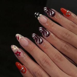 image:imageBABALAL Short Round Press on Nails  Purple Fake Nails Glitter Shiny Design Heart Moon Star Trendy Y2k Glossy Acrylic False Nails with CharmBFNZ030