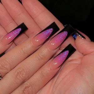 image:imageBABALAL Winter Press on Nails Long Square Fake Nails Black French Tip Glitter Bling Glue on Snowflake Charm Luxury New Year Design 24Pcs Full Cover False Acrylic Nails New YearANRb19