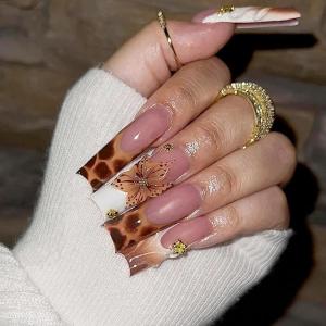 image:imageBABALAL Winter Press on Nails Long Square Fake Nails Black French Tip Glitter Bling Glue on Snowflake Charm Luxury New Year Design 24Pcs Full Cover False Acrylic Nails New YearANRb03tortoise