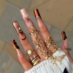 image:imageBABALAL Winter Press on Nails Long Square Fake Nails Black French Tip Glitter Bling Glue on Snowflake Charm Luxury New Year Design 24Pcs Full Cover False Acrylic Nails New YearANRb03chrome