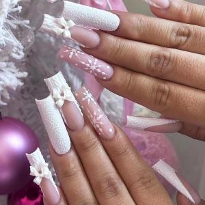 image:imageBABALAL Winter Press on Nails Long Square Fake Nails Black French Tip Glitter Bling Glue on Snowflake Charm Luxury New Year Design 24Pcs Full Cover False Acrylic Nails New YearANRb08