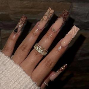 image:imageBABALAL Winter Press on Nails Long Square Fake Nails Black French Tip Glitter Bling Glue on Snowflake Charm Luxury New Year Design 24Pcs Full Cover False Acrylic Nails New YearANRb04bling