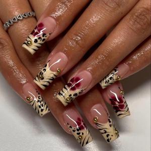 image:imageBABALAL Winter Press on Nails Long Square Fake Nails Black French Tip Glitter Bling Glue on Snowflake Charm Luxury New Year Design 24Pcs Full Cover False Acrylic Nails New YearANRb15