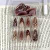 image:imageBABALAL Press on Nails Almond Medium Fake Nails Brown Tortoise French Tip Glue ons Gold Chrome Sun Star Design 3D Handmade 24Pcs Glossy Acrylic False NailsCNB106
