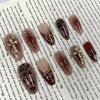 image:imageBABALAL Press on Nails Almond Medium Fake Nails Brown Tortoise French Tip Glue ons Gold Chrome Sun Star Design 3D Handmade 24Pcs Glossy Acrylic False NailsCNB106