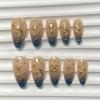 image:imageBABALAL Press on Nails Almond Medium Fake Nails Brown Tortoise French Tip Glue ons Gold Chrome Sun Star Design 3D Handmade 24Pcs Glossy Acrylic False NailsCNB103