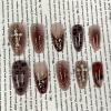 image:imageBABALAL Press on Nails Almond Medium Fake Nails Brown Tortoise French Tip Glue ons Gold Chrome Sun Star Design 3D Handmade 24Pcs Glossy Acrylic False NailsCNB106