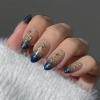 image:imageBABALAL Press on Nails Almond Medium Fake Nails Brown Tortoise French Tip Glue ons Gold Chrome Sun Star Design 3D Handmade 24Pcs Glossy Acrylic False NailsCNB103