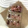 image:imageBABALAL Press on Nails Almond Medium Fake Nails Brown Tortoise French Tip Glue ons Gold Chrome Sun Star Design 3D Handmade 24Pcs Glossy Acrylic False NailsCNB109