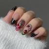 image:imageBABALAL Press on Nails Almond Medium Fake Nails Brown Tortoise French Tip Glue ons Gold Chrome Sun Star Design 3D Handmade 24Pcs Glossy Acrylic False NailsCNB107