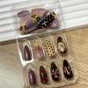 image:imageBABALAL Press on Nails Almond Medium Fake Nails Brown Tortoise French Tip Glue ons Gold Chrome Sun Star Design 3D Handmade 24Pcs Glossy Acrylic False NailsCNB101