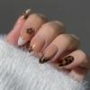 image:imageBABALAL Press on Nails Almond Medium Fake Nails Brown Tortoise French Tip Glue ons Gold Chrome Sun Star Design 3D Handmade 24Pcs Glossy Acrylic False NailsCNB109