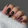 image:imageBABALAL Press on Nails Almond Medium Fake Nails Brown Tortoise French Tip Glue ons Gold Chrome Sun Star Design 3D Handmade 24Pcs Glossy Acrylic False NailsCNB101