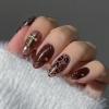 image:imageBABALAL Press on Nails Almond Medium Fake Nails Brown Tortoise French Tip Glue ons Gold Chrome Sun Star Design 3D Handmade 24Pcs Glossy Acrylic False NailsCNB106