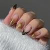 image:imageBABALAL Press on Nails Almond Medium Fake Nails Brown Tortoise French Tip Glue ons Gold Chrome Sun Star Design 3D Handmade 24Pcs Glossy Acrylic False NailsCNB116
