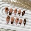 image:imageBABALAL Press on Nails Almond Medium Fake Nails Brown Tortoise French Tip Glue ons Gold Chrome Sun Star Design 3D Handmade 24Pcs Glossy Acrylic False NailsCNB109