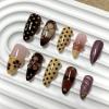 image:imageBABALAL Press on Nails Almond Medium Fake Nails Brown Tortoise French Tip Glue ons Gold Chrome Sun Star Design 3D Handmade 24Pcs Glossy Acrylic False NailsCNB101