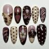 image:imageBABALAL Press on Nails Almond Medium Fake Nails Brown Tortoise French Tip Glue ons Gold Chrome Sun Star Design 3D Handmade 24Pcs Glossy Acrylic False NailsCNB101