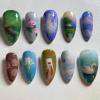 image:imageBABALAL Press on Nails Almond Medium Fake Nails Brown Tortoise French Tip Glue ons Gold Chrome Sun Star Design 3D Handmade 24Pcs Glossy Acrylic False NailsCNB117