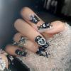 image:imageBABALAL Winter Press on Nails  Long Coffin Glue on Nails Black White Acrylic Snowflake Design Matte Trendy Fake Nails 24Pcs BallerinaDU002