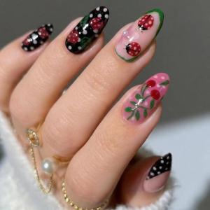 image:imageBABALAL Press on Nails Almond Medium Fake Nails Brown Tortoise French Tip Glue ons Gold Chrome Sun Star Design 3D Handmade 24Pcs Glossy Acrylic False NailsCNB107