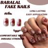 image:imageBABALAL Press on Nails Medium Square Fake Nails  Brown Tortoise Fall Acrylic French Tip Flower amp Polka Dot Print 24Pcs Glossy Full Cover False NailsFNf413