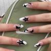 image:imageBABALAL Press on Nails Medium Square Fake Nails  Brown Tortoise Fall Acrylic French Tip Flower amp Polka Dot Print 24Pcs Glossy Full Cover False NailsFNf404