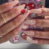 image:imageBABALAL Press on Nails Medium Square Fake Nails  Brown Tortoise Fall Acrylic French Tip Flower amp Polka Dot Print 24Pcs Glossy Full Cover False NailsFNf402