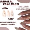 image:imageBABALAL Press on Nails Medium Square Fake Nails  Brown Tortoise Fall Acrylic French Tip Flower amp Polka Dot Print 24Pcs Glossy Full Cover False NailsFNf402