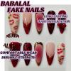 image:imageBABALAL Press on Nails Medium Square Fake Nails  Brown Tortoise Fall Acrylic French Tip Flower amp Polka Dot Print 24Pcs Glossy Full Cover False NailsFNf402cherry