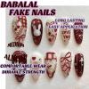image:imageBABALAL Press on Nails Medium Square Fake Nails  Brown Tortoise Fall Acrylic French Tip Flower amp Polka Dot Print 24Pcs Glossy Full Cover False NailsFNf402rabbit