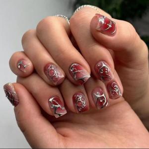 image:imageBABALAL Press on Nails Medium Square Fake Nails  Brown Tortoise Fall Acrylic French Tip Flower amp Polka Dot Print 24Pcs Glossy Full Cover False NailsFNf413