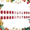 image:imageBABALAL Press on Nails Short Oval Fake Nails Christmas Hat French Tip Glue on Red Glitter Design Bling Xmas Candy Cane Stick on Acrylic False Nails 24Pcs Round Manicure