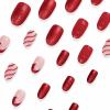 image:imageBABALAL Press on Nails Short Oval Fake Nails Christmas Hat French Tip Glue on Red Glitter Design Bling Xmas Candy Cane Stick on Acrylic False Nails 24Pcs Round Manicure