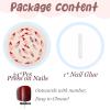 image:imageBABALAL Press on Nails Long Stiletto Fake Nails Ruby Red French Tip Glue on Star Design Acrylic False Nails 24Pcs Almond Glossy Stick onANS204bow