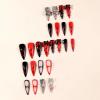 image:imageBABALAL Press on Nails Long Stiletto Fake Nails Ruby Red French Tip Glue on Star Design Acrylic False Nails 24Pcs Almond Glossy Stick onANS214goth