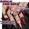 image:imageBABALAL Press on Nails Long Stiletto Fake Nails Ruby Red French Tip Glue on Star Design Acrylic False Nails 24Pcs Almond Glossy Stick onANS214goth