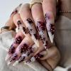 image:imageBABALAL Press on Nails Long Stiletto Fake Nails Ruby Red French Tip Glue on Star Design Acrylic False Nails 24Pcs Almond Glossy Stick onANS217flower