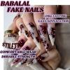 image:imageBABALAL Press on Nails Long Stiletto Fake Nails Ruby Red French Tip Glue on Star Design Acrylic False Nails 24Pcs Almond Glossy Stick onANS217flower