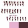 image:imageBABALAL Press on Nails Long Stiletto Fake Nails Ruby Red French Tip Glue on Star Design Acrylic False Nails 24Pcs Almond Glossy Stick onANS217flower