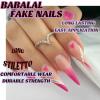 image:imageBABALAL Press on Nails Long Stiletto Fake Nails Ruby Red French Tip Glue on Star Design Acrylic False Nails 24Pcs Almond Glossy Stick onANS218